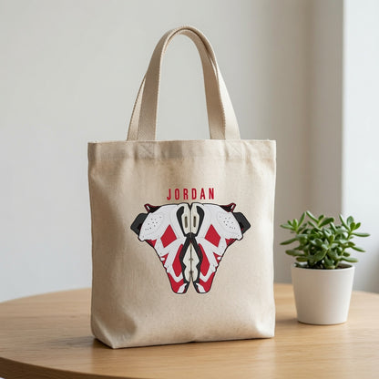 Symmetrical Retro Red & White Sneaker Pair "JORDAN" Cotton Canvas Tote Bag