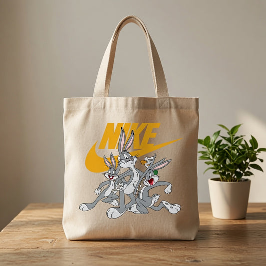 Bugs Bunny & Squad Parody Canvas Tote Bag - Vintage Cartoon Graphic Handbag