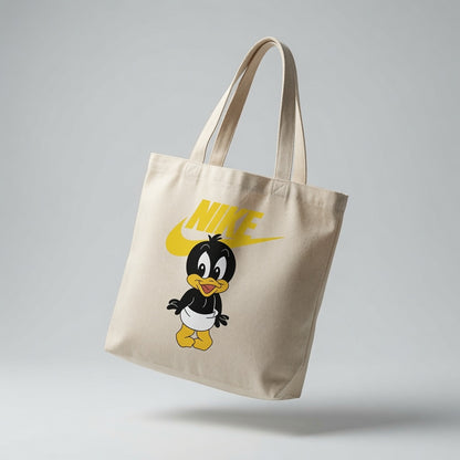 Cute Baby Duck Cartoon Graphic Canvas Tote Bag | Yellow & Black Graphic Cotton Tote