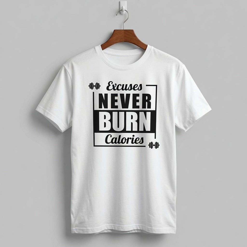 "Excuses Never Burn Calories" Gym Typography Graphic Tee