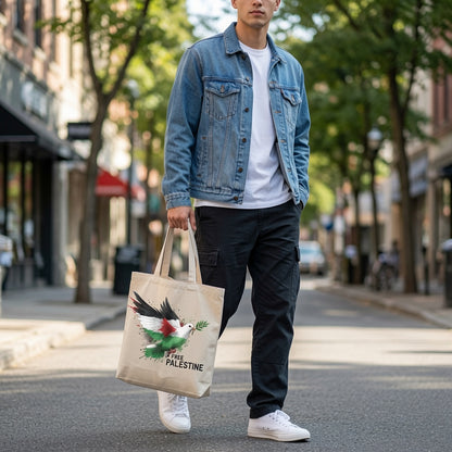 Free Palestine Peace Dove Canvas Tote Bag – Palestinian Flag Olive Branch Tote